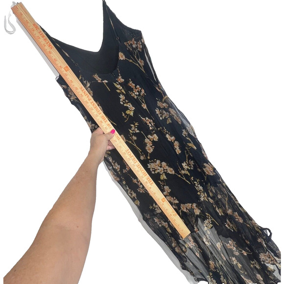 Romantic Dress Small Black Floral Sheer Hi-Low Asymmetric Feminine sexy flowy - Picture 8 of 8